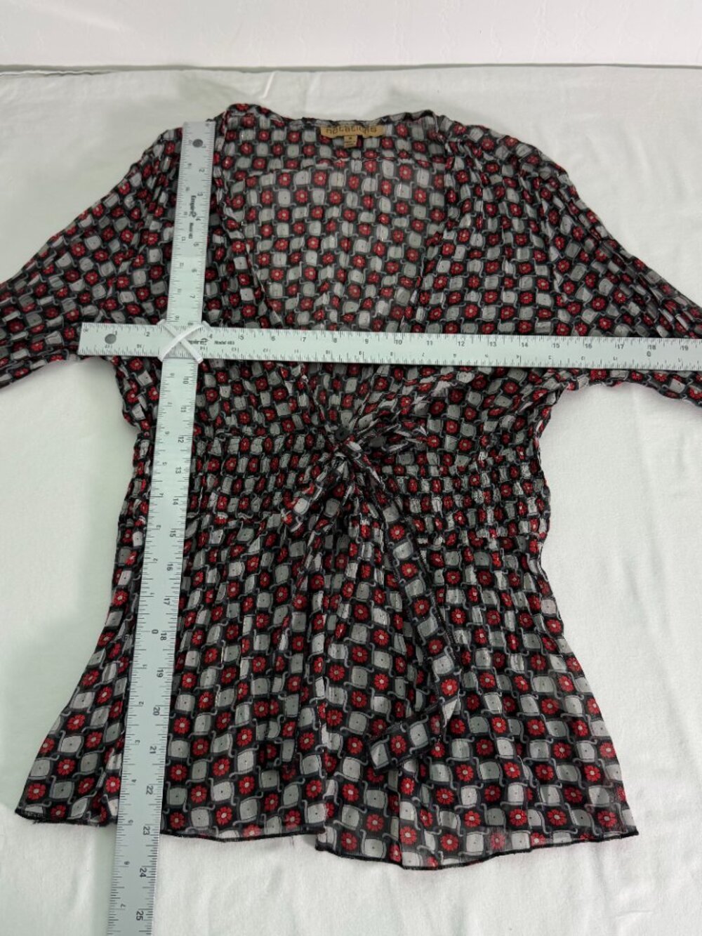 Notations Sheer Floral Tie Front Top Women’s Medium Black Red Long Boho Y2k - Picture 3 of 5